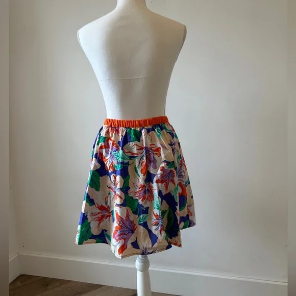 Flying Tomato Vibrant Orange and Purple Floral Print Lined Skirt - Picture 4 of 7